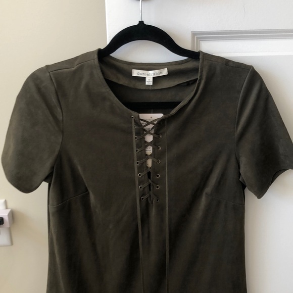 Short sleeve faux suede dress - Picture 1 of 4